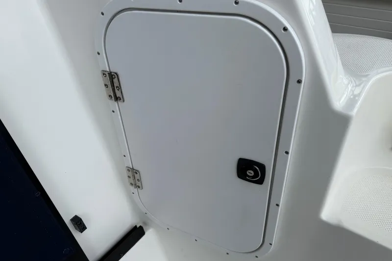 Slide: The Image of 1999 Bayliner 3988 Command Bridge Motoryacht door and railing detail. - 86