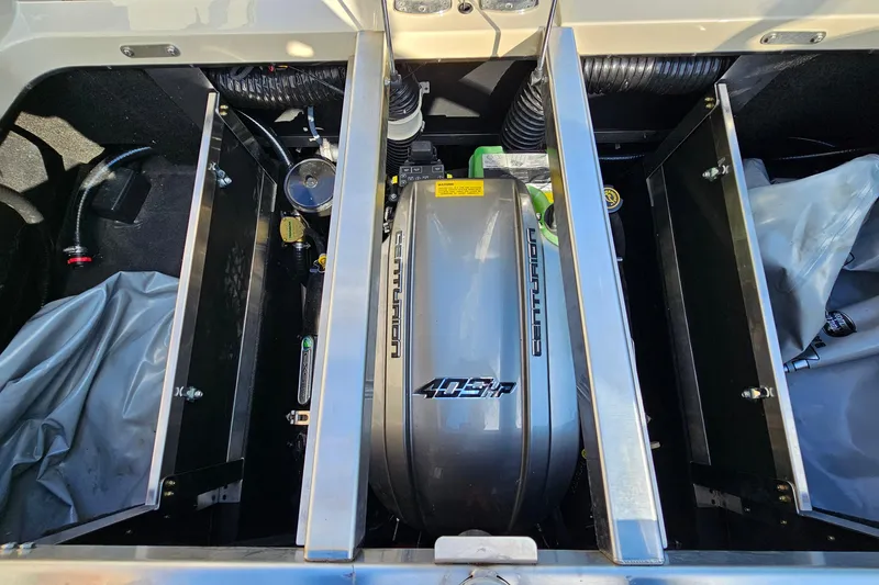 Slide: The Image of 2021 Centurion Fi21 engine compartment showcasing powerful 409 HP engine. - 19