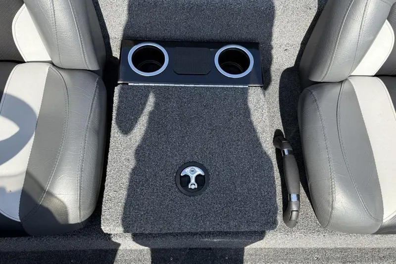 Slide: The Image of 2023 Vexus AVX189 boat interior with gray seats and dual cup holders. - 15