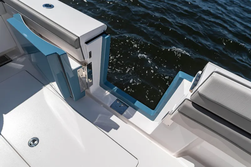 Slide: The Image of 2025 Valhalla Boatworks V-46, open side door, sleek design, ocean view. - 19