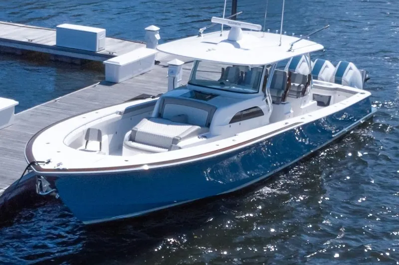 Slide: The Image of 2025 Valhalla Boatworks V-46 docked, showcasing sleek design and modern features. - 3