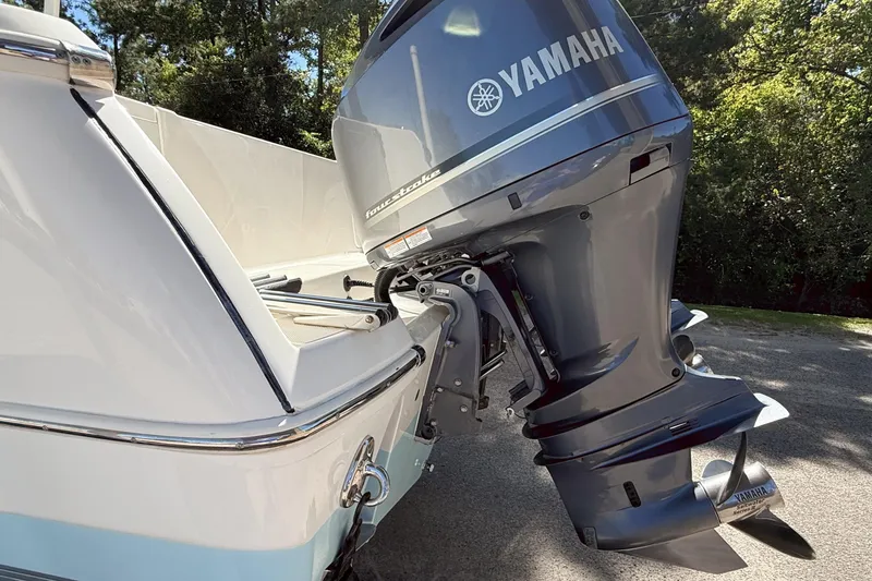 Slide: The Image of 2019 Pioneer 266 Pelagic boat with Yamaha outboard motor in a sunny outdoor setting. - 11