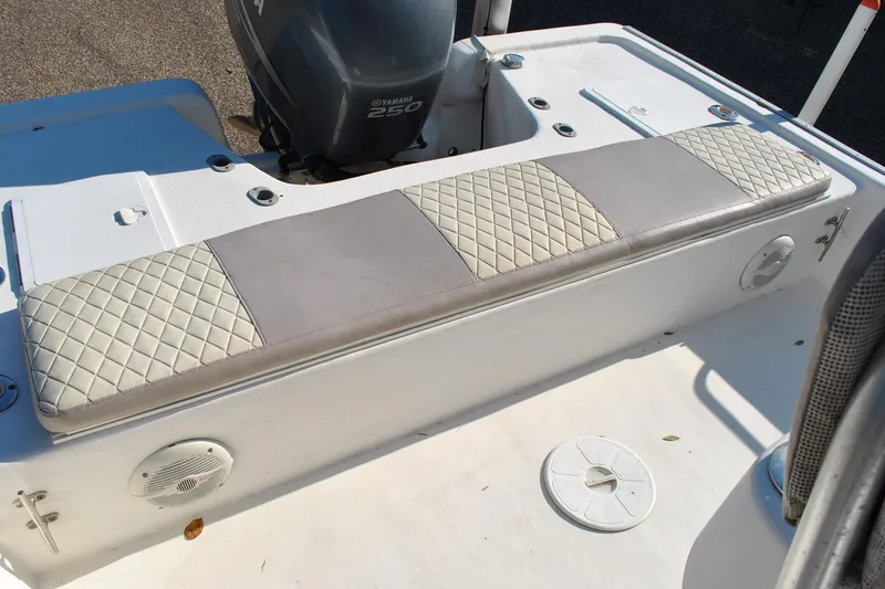 Slide: The Image of 2005 Cape Horn 22 Bay boat with cushioned seating and Yamaha 250 engine. - 12