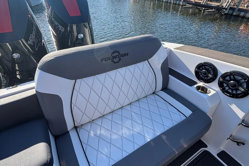 Slide: The Image of 2023 Fountain 38 SCX boat dashboard with advanced navigation and control systems. - 27