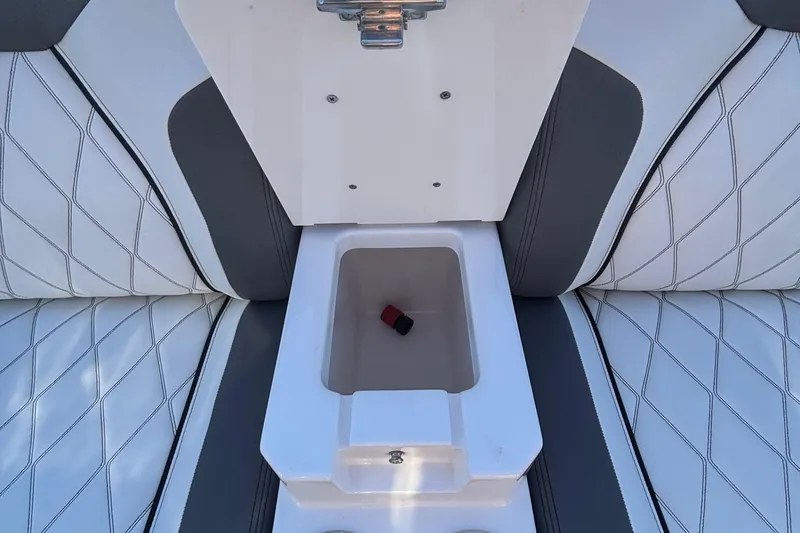 Slide: The Image of 2023 Fountain 38 SCX boat interior with sleek dashboard and modern controls. - 28