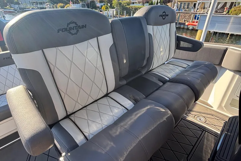 Slide: The Image of 2023 Fountain 38 SCX boat interior with luxurious seating and modern design. - 32