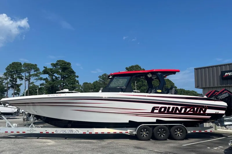 Slide: The Image of 2023 Fountain 38 SCX boat interior with sleek seating and modern design. - 60