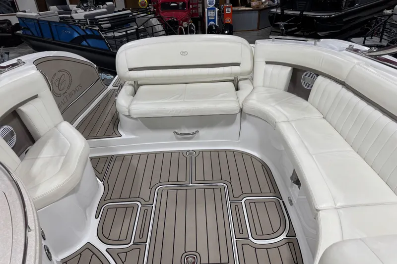 Slide: The Image of Luxurious 2007 Cobalt 323 boat interior with white seating and stylish flooring. - 17