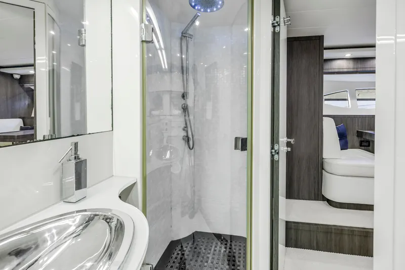 Slide: The Image of Luxurious bathroom interior of 2009 Uniesse 65 MY yacht with modern shower and sink. - 48