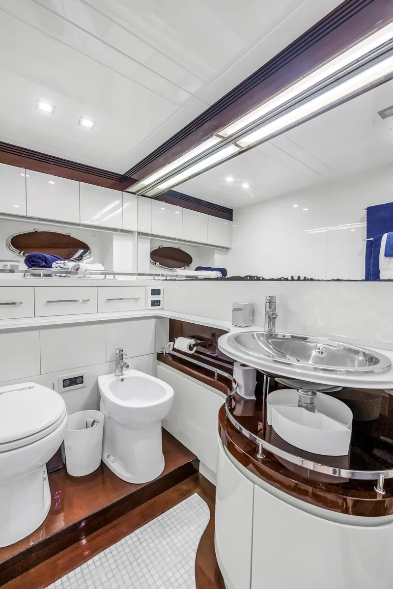 Slide: The Image of Luxurious bathroom in 2009 Uniesse 65 MY yacht with modern fixtures and elegant design. - 49