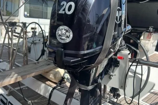 Slide: The Image of Outboard motor on a 2013 Beneteau Oceanis 45 sailboat deck. - 34