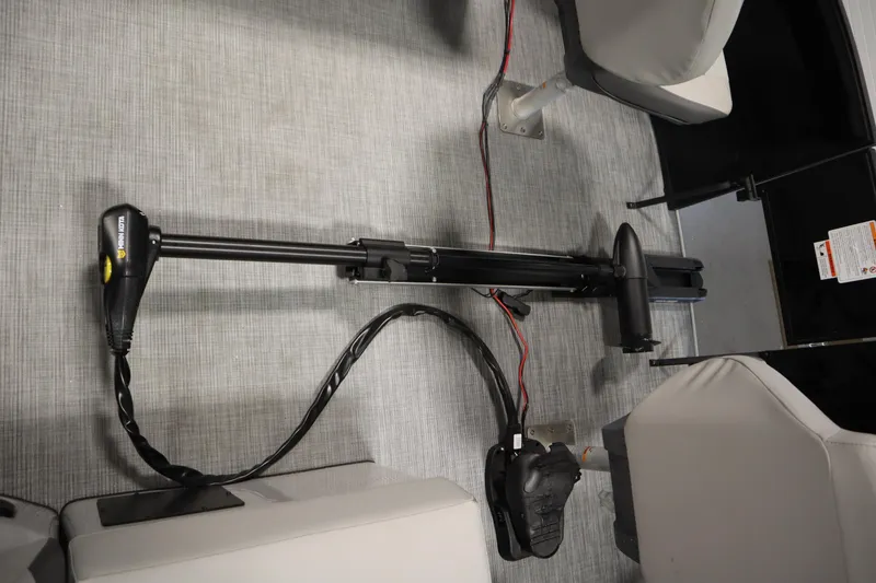 Slide: The Image of Trolling motor installed on a Lowe LF 194 boat, 2026 model, with gray flooring. - 10