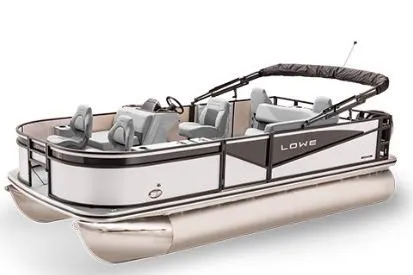Slide: The Image of 2026 LOWE BOATS LF 194 pontoon boat with sleek design and comfortable seating. - 46