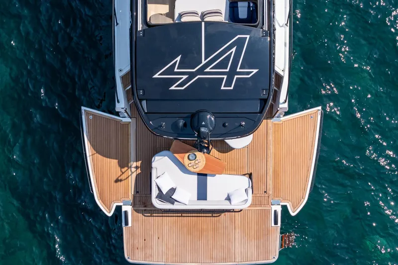 Slide: The Image of Aerial view of 2026 Beneteau Gran Turismo 40 yacht with elegant deck design. - 20
