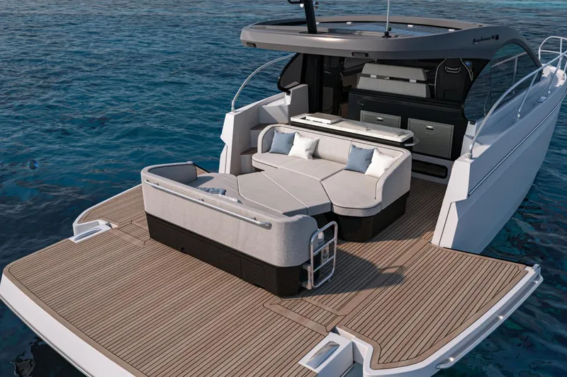 Slide: The Image of 2026 Beneteau Gran Turismo 40 yacht with spacious deck and luxurious seating on water. - 24