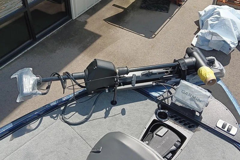 Slide: The Image of Trolling motor setup on a 2026 Nitro Z18 boat with Garmin equipment. - 6