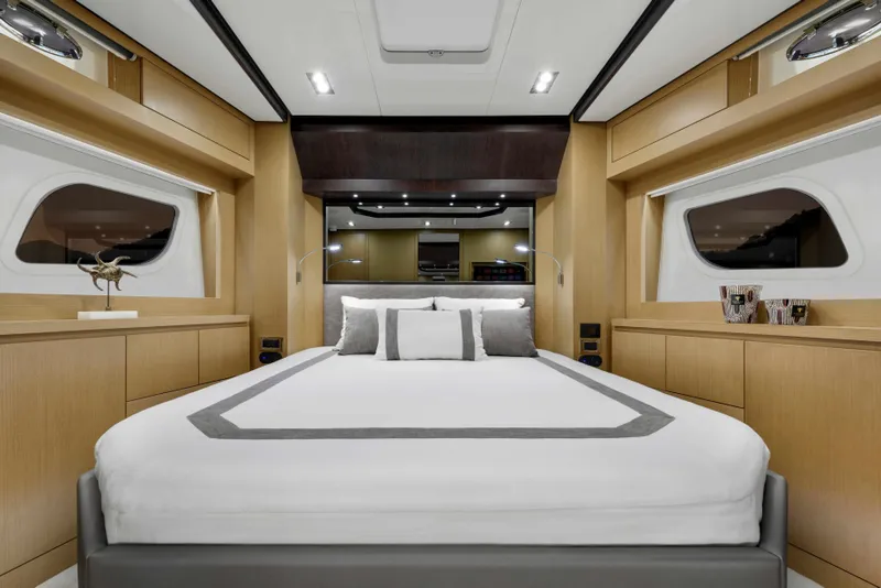 Slide: The Image of Luxurious bedroom interior of 2025 Vicem 65 Classic yacht with modern design and elegant furnishings. - 11