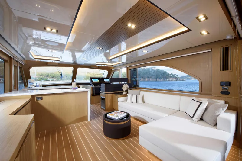 Slide: The Image of Luxurious interior of 2025 Vicem 65 Classic yacht with modern design and scenic ocean view. - 4