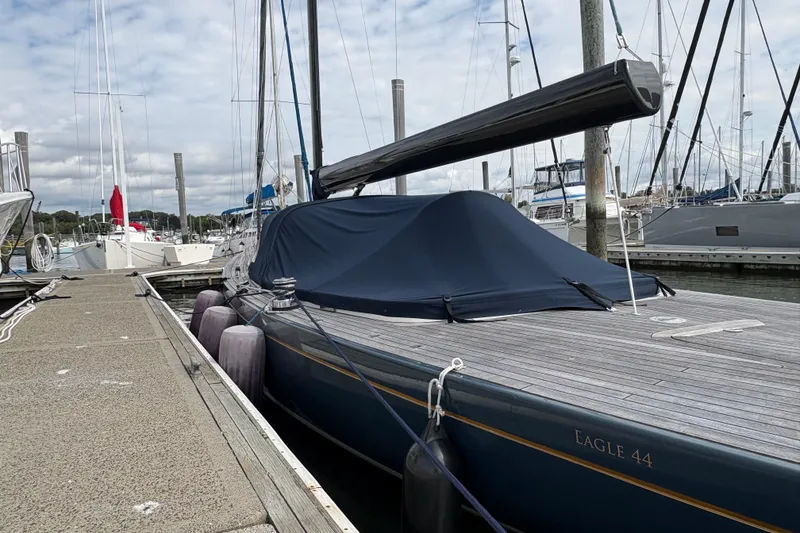Slide: The Image of Sailboat Leonardo Eagle 44, 2017 model, docked at marina with cover. - 27