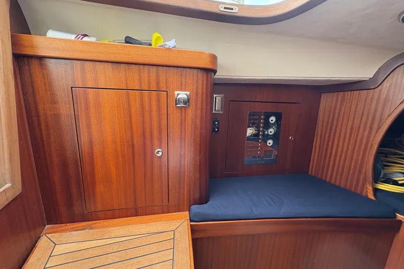 Slide: The Image of Interior of 2017 Leonardo Eagle 44 yacht with wooden cabinetry and control panel. - 18