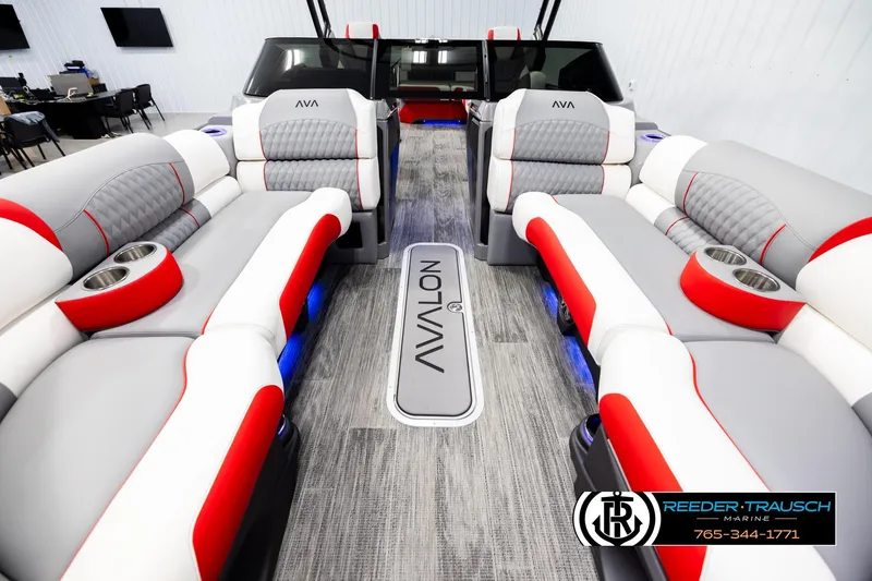 Slide: The Image of Luxurious interior of 2026 Avalon CAT CRBW boat with stylish seating and modern design. - 13