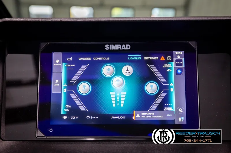 Slide: The Image of 2026 Avalon CAT CRBW dashboard display with Simrad interface, showing gauges and controls. - 37