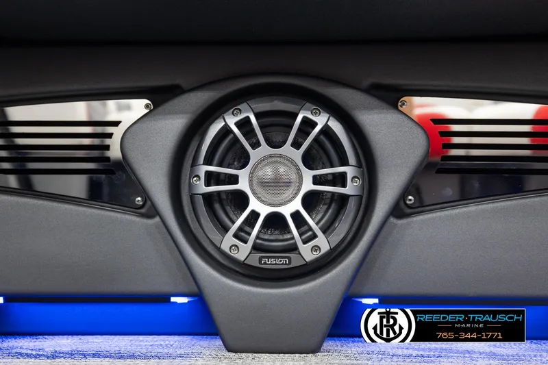 Slide: The Image of Avalon CAT CRBW 2026 speaker system with blue LED lighting and sleek design. - 46