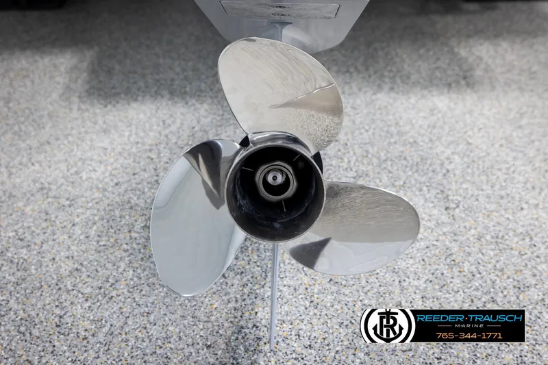 Slide: The Image of Close-up of Avalon CAT CRBW 2026 boat propeller on speckled surface. - 56