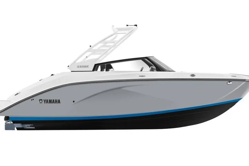 The Image of 2026 Yamaha Boats 222SD, sleek design, side view, white and gray color scheme. - 0