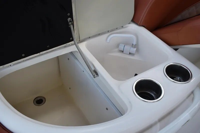 Slide: The Image of Pronautica 34 boat interior sink and cup holders, 2018 model. - 21