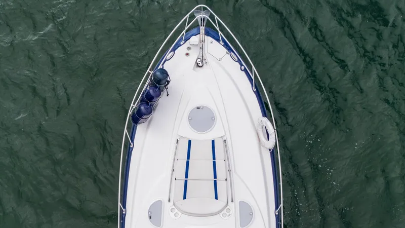 Slide: The Image of Top view of a 2015 Monterey 335 Sport Yacht on water. - 14