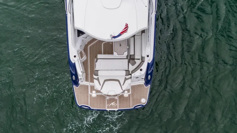 Slide: The Image of Overhead view of 2015 Monterey 335 Sport Yacht on water. - 15