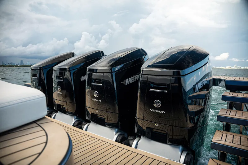 Slide: The Image of Triple Mercury Verado outboard engines on a Dutch American DA 53 yacht, 2025 model. - 13