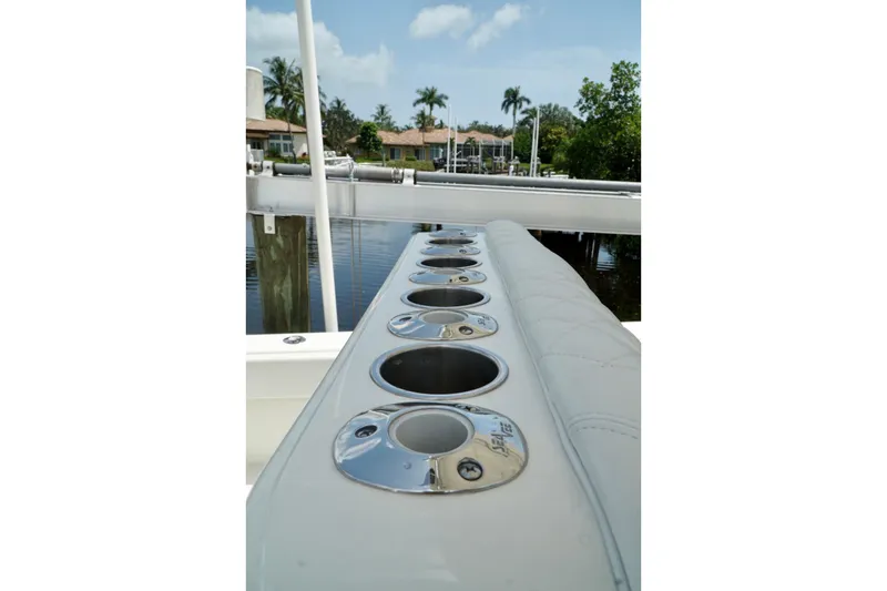 Slide: The Image of 2017 SeaVee 34Z boat with multiple stainless steel cup holders on deck. - 44