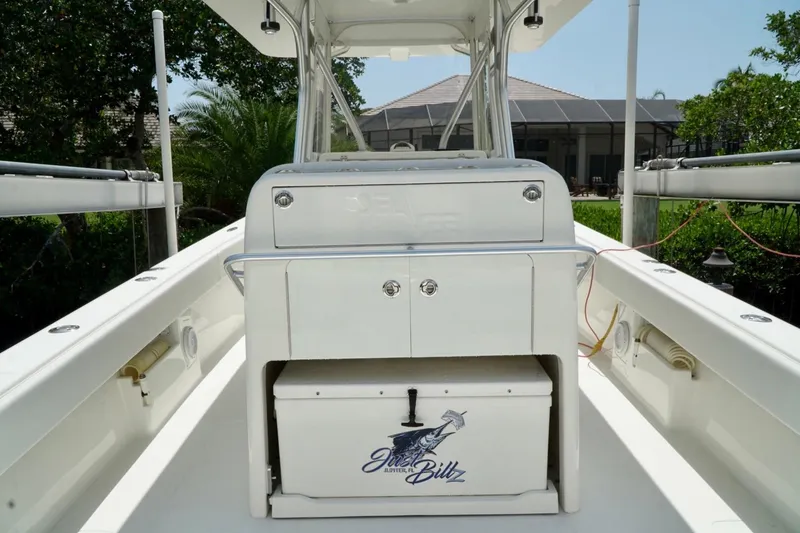 Slide: The Image of 2017 SeaVee 34Z boat deck with storage and fishing equipment. - 98