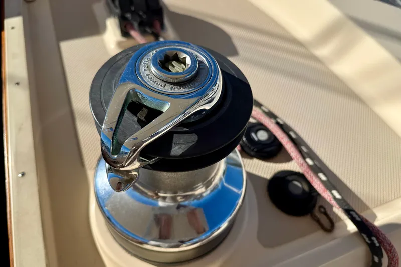 Slide: The Image of Close-up of a winch on a 2005 Island Packet 485 sailboat deck. - 10
