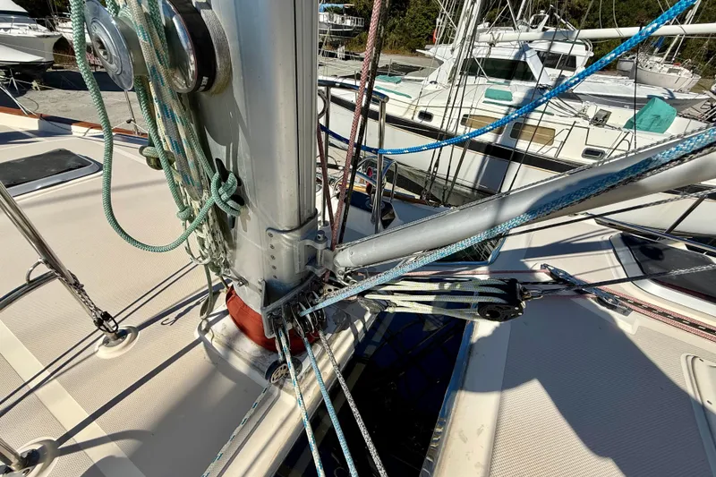 Slide: The Image of Close-up of rigging on a 2005 Island Packet 485 sailboat deck. - 14