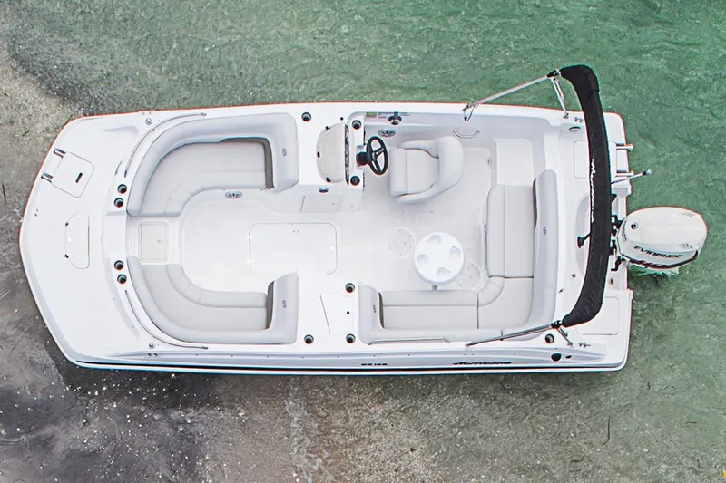 Slide: The Image of Manufacturer Provided Image: 2019 Hurricane SunDeck Sport 188 OB boat, aerial view, docked on clear water. - 3