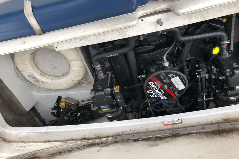 Slide: The Image of 2008 Crownline 19 SS boat engine compartment with Mercury 5.0 MPI motor. - 31