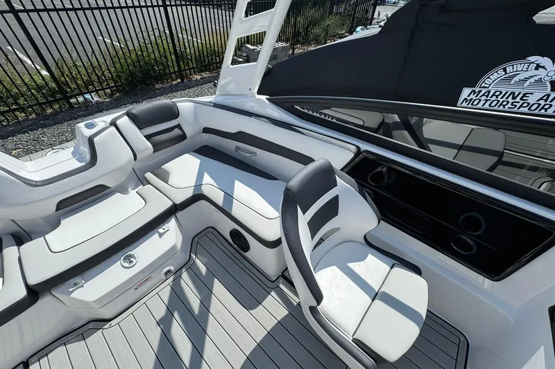 Slide: The Image of 2026 Yamaha Boats 195S interior with sleek seating and modern design. - 10