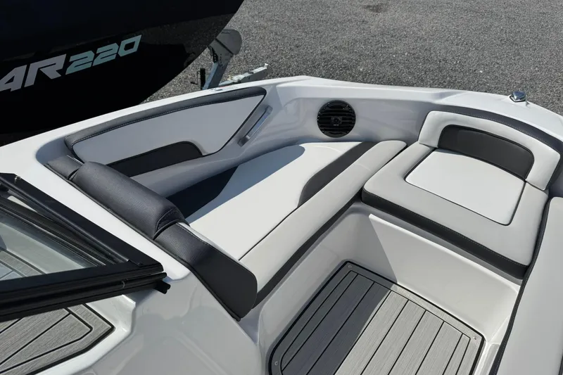 Slide: The Image of 2026 Yamaha Boats 195S interior with sleek seating and modern dashboard design. - 15
