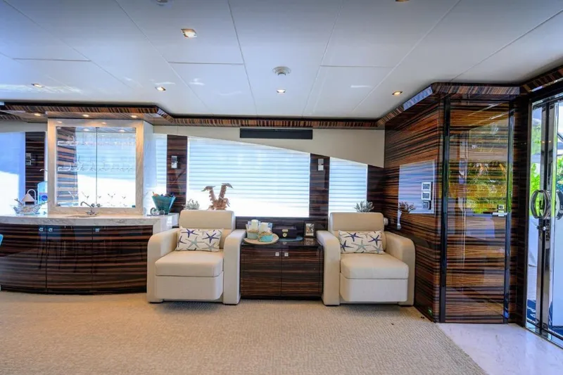 Slide: The Image of Luxurious interior of 2014 Hampton Fly yacht with elegant seating and modern decor. - 9