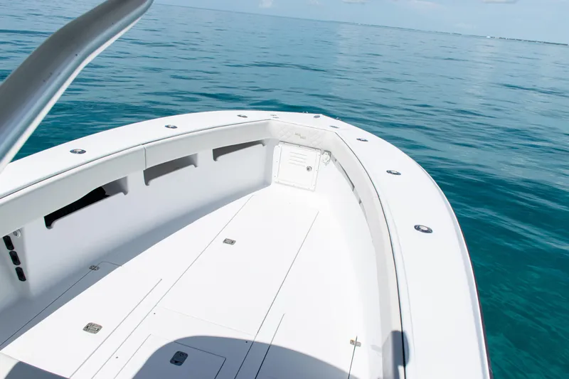 Slide: The Image of 2006 SeaVee 340B boat deck on calm ocean waters. - 5