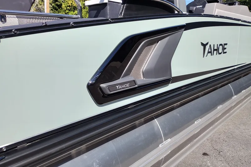 Slide: The Image of 2026 Tahoe Pontoon Grand Tahoe LTD Cruise Rear Bench, sleek design detail. - 11