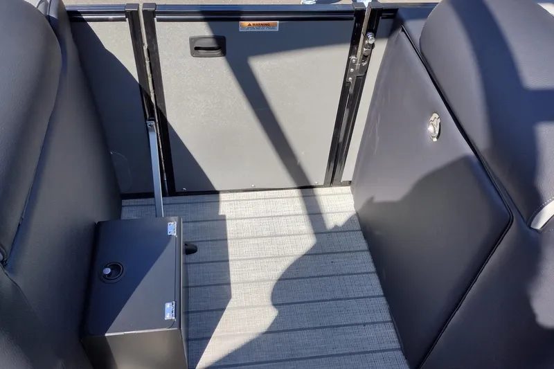 Slide: The Image of 2026 Tahoe Pontoon Grand Tahoe LTD Cruise Rear Bench interior with sleek seating and flooring. - 40