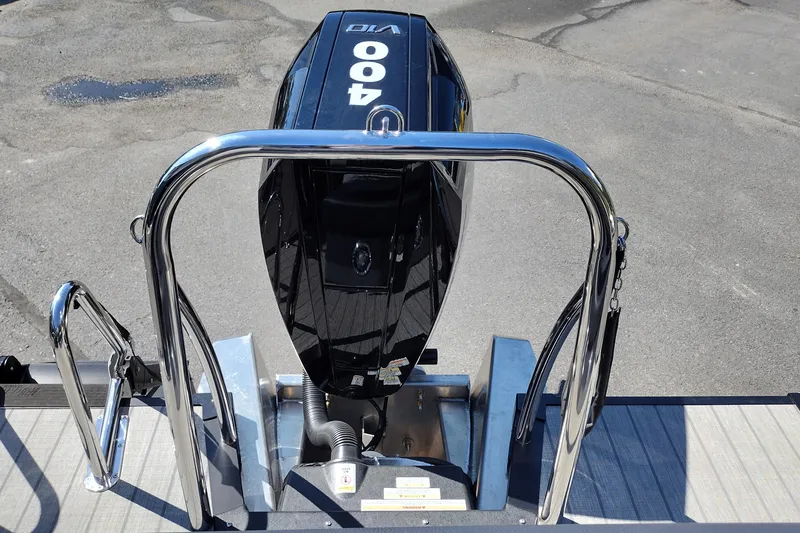 Slide: The Image of 2026 Tahoe Pontoon Grand Tahoe LTD Cruise Rear Bench with powerful 400 HP engine. - 46