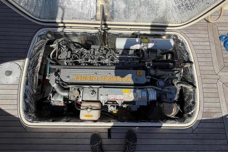 Slide: The Image of Engine compartment of a 2001 Hinckley Classic Picnic Boat with Yanmar Diesel engine. - 72