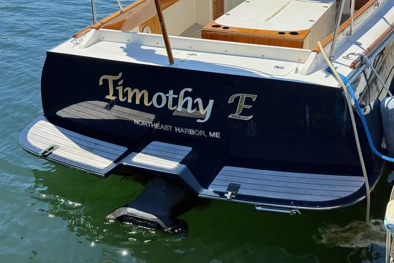 Slide: The Image of Hinckley 2001 Classic Picnic Boat docked, named "Timothy E," at Northeast Harbor, ME. - 3