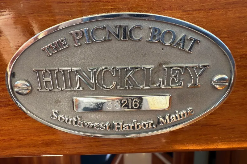 Slide: The Image of Plaque of 2001 Hinckley Classic Picnic Boat, Southwest Harbor, Maine. - 43