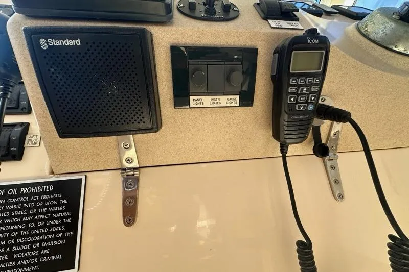 Slide: The Image of Control panel of a 2002 True North 38 Heritage boat with communication equipment. - 10